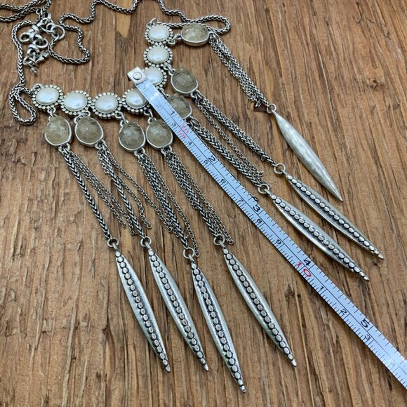 Lucky Brand Druzy Stone Silver Tone Bib Fringe Necklace - Picture 7 of 7